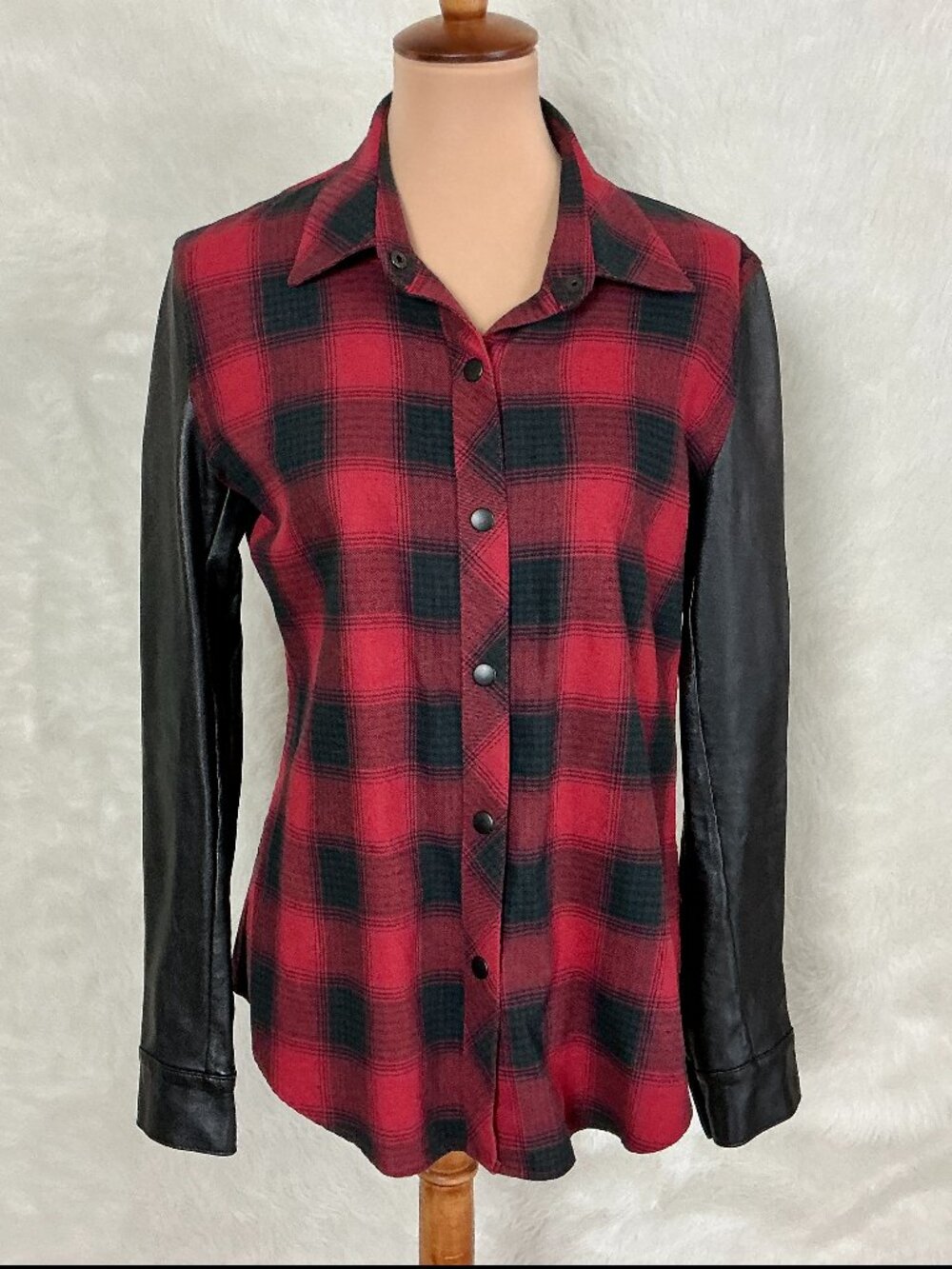 Sam & Drew Lamb Leather Long Sleeve Red Japanese Flannel Snap Front Shirt Fall M